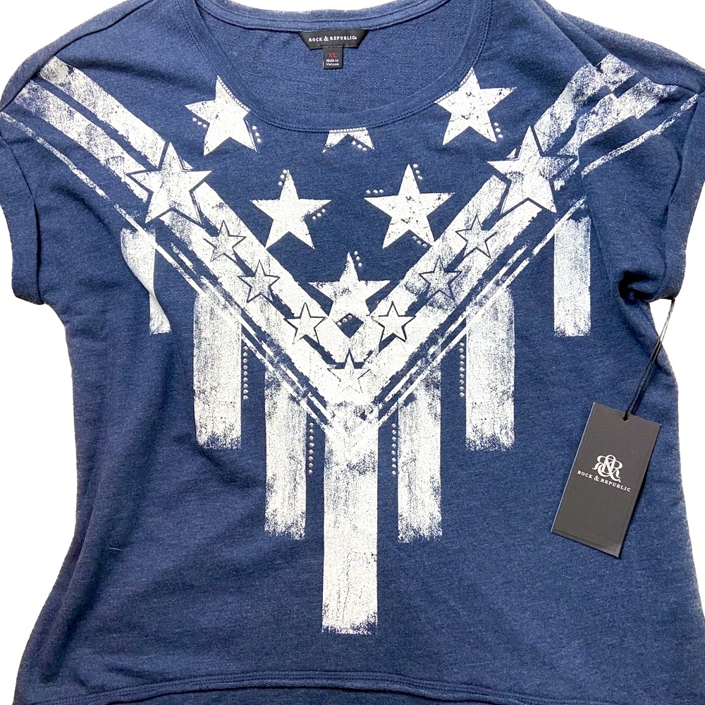 NWT Stars Stripes graphic sweatshirt terry cloth top popover 4th of July